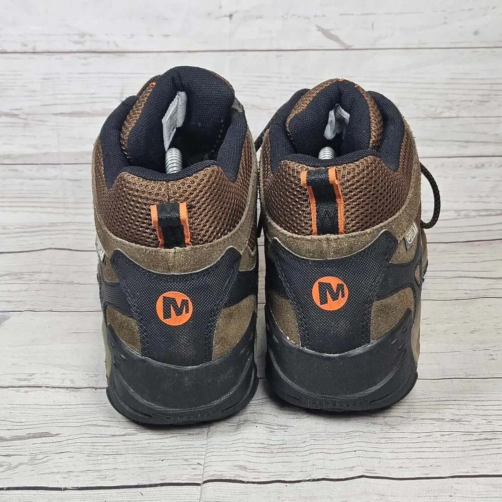 Merrell Deverta Mid Vent Hiking Boots Mens Brown Orange US 9.5 Waterproof Suede